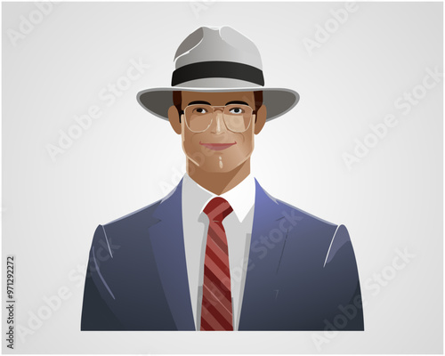 Stylish Secret Agent in Suit and Hat with Sunglasses | Vector Illustration