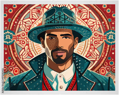 Artistic Retro Style Man with Hat Vector Illustration