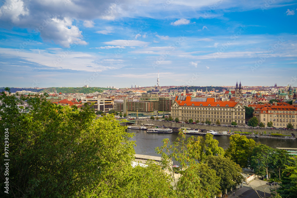 Fototapeta premium panoramic cityscape of Prague from Letna Hill park