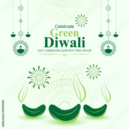 Vector illustration of Happy Green Diwali social media feed template