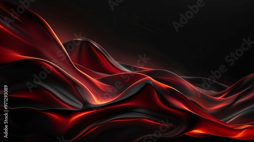 Abstract Red and Black Wavy Surface with Glowing Edges