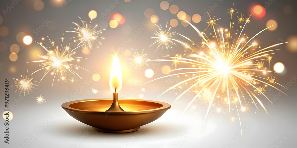 3D Isolated Diya Lamp and Abstract Sparklers Vector Illustration on White Background - Minimalistic Design with Clean Lines and Cultural Festivity 3D Isolated Diya Lamp and Abstract Sparklers Vector Illustration on White Background - Minimalistic Design with Clean Lines and Cultural Festivity
