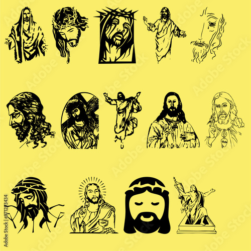 Jesus christ face silhouette vector