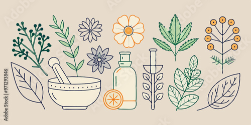 Minimalist Line Art of Medicinal Herbs - Chamomile, Mint, Sage Illustrations

