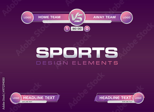 Wallpaper Mural Purple Modern Sports Scoreboard Vector Overlay Template with Team Logos and Match Details. Editable vector graphics Torontodigital.ca