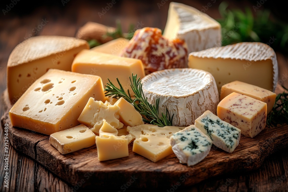 Assortment of cheese on wooden table, closeup. Dairy products. Cheese Selection. Large assortment of international cheese specialities.
Assortment of cheese on wooden table, closeup. Dairy products. Cheese Selection. Large assortment of international cheese specialities.
