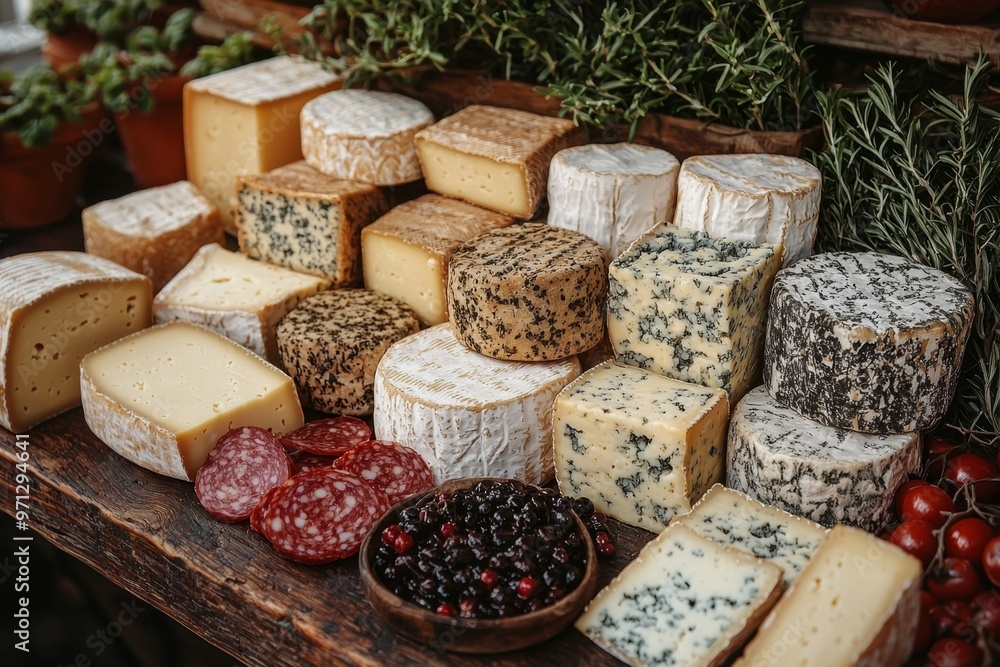 Assortment of cheese on wooden table, closeup. Dairy products. Cheese Selection. Large assortment of international cheese specialities.
Assortment of cheese on wooden table, closeup. Dairy products. Cheese Selection. Large assortment of international cheese specialities.