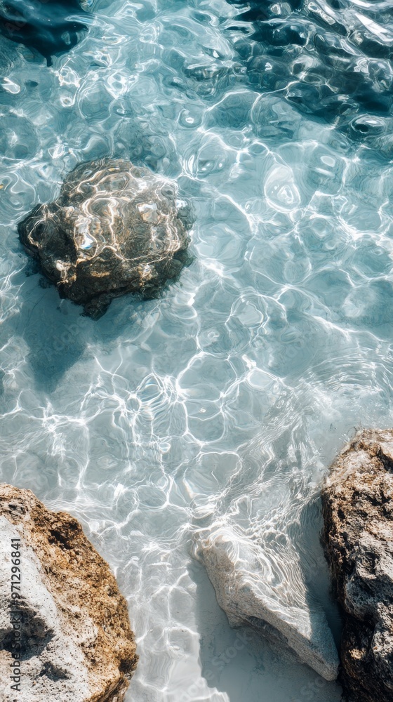 Clear Turquoise Water Gently Rippling Over Rocks in a Serene Coastal Environment Clear Turquoise Water Gently Rippling Over Rocks in a Serene Coastal Environment
