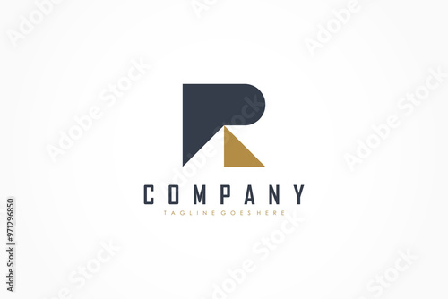 Initial Letter R Logo. Black and Gold R Letter Isolated On White Background. Flat Vector Logo Design Template Element Usable For Real Estate Logos.