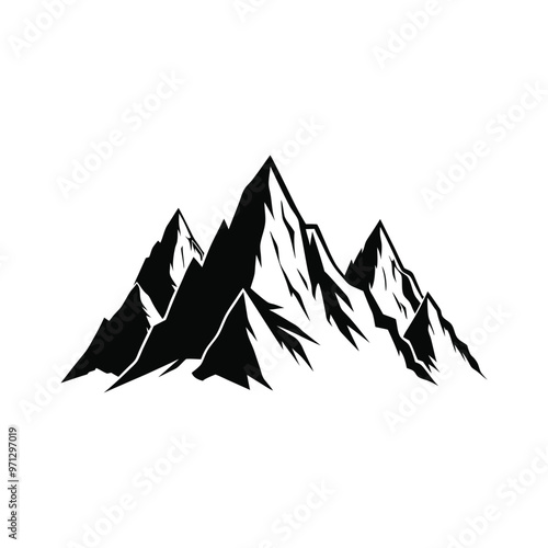 Mountain silhouettes vector, black and white mountain vector.