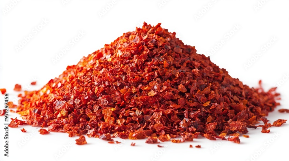 Pile of Red Chili Flakes on a Clean Surface Ready for Use in Culinary Dishes and Recipes Pile of Red Chili Flakes on a Clean Surface Ready for Use in Culinary Dishes and Recipes
