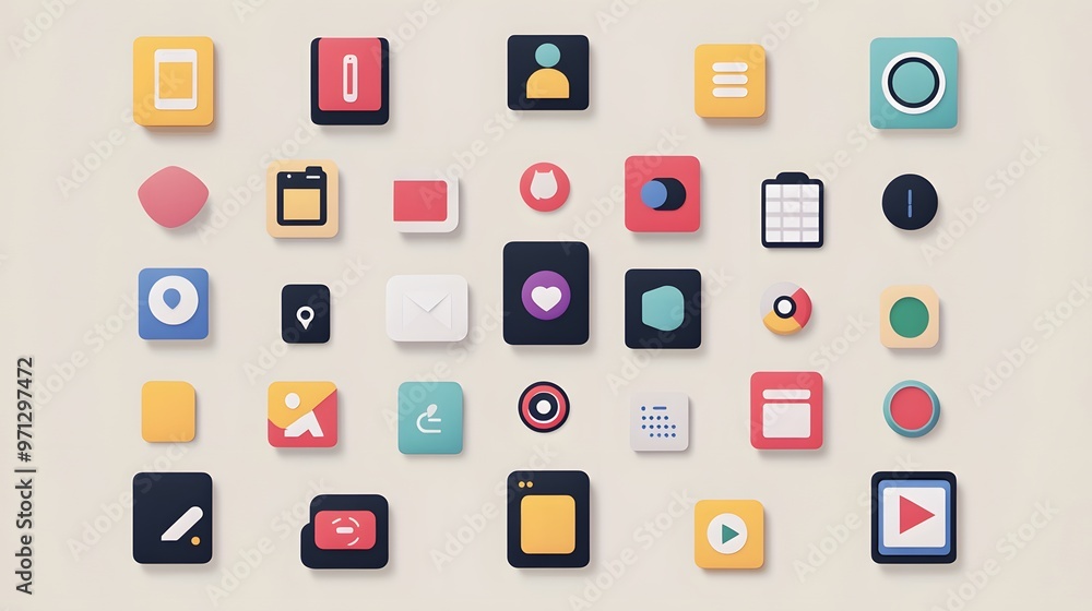 Minimalist tech icons in perfect symmetry on a neutral background Minimalist tech icons in perfect symmetry on a neutral background