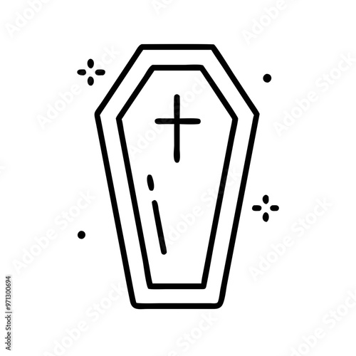 Coffin icon with cross, simple Halloween illustration