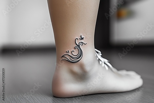 A small minimalist wave tattoo on the ankle, symbolizing the ebb and flow of lifeâ€™s challenges photo