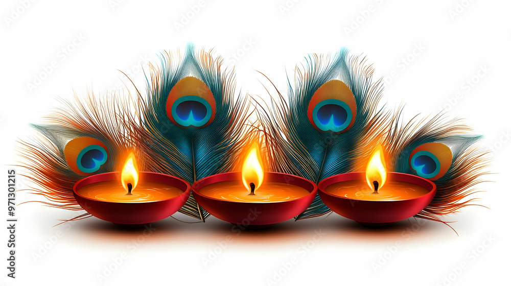 Fototapeta premium 3D Glossy Background Featuring Diwali Lamps and Swirling Floral Designs for Festive Banners - Vibrant Cultural Spirit of Diwali