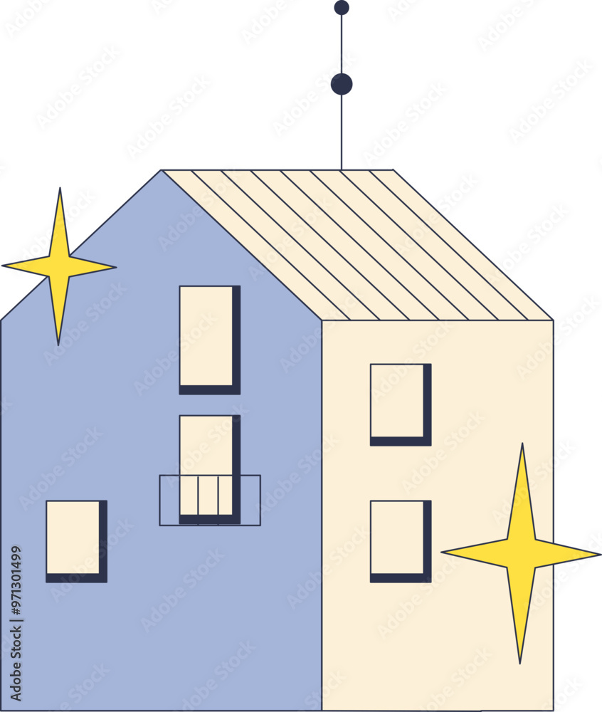 Cartoon house with stars, symbolizing a clean, sparkling home. Cartoon house with stars, symbolizing a clean, sparkling home.