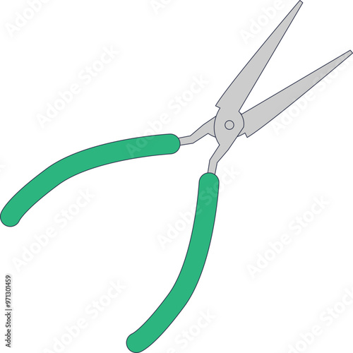 Vector illustration of needle-nose pliers with green handles, symbolizing precision tool control.
