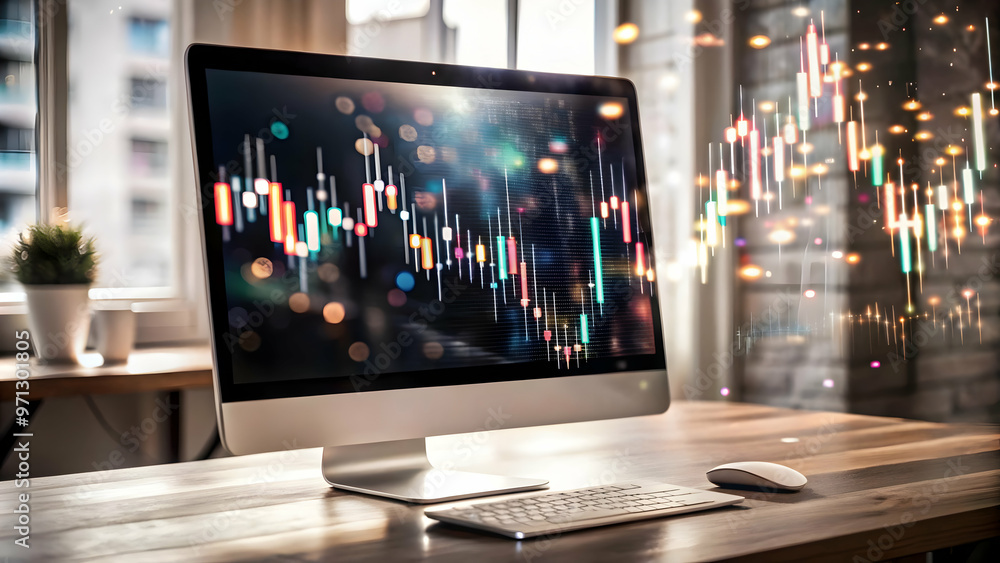 Desktop with Holographic Savings and Profit Indicators: Professional Financial Concepts on Glossy White Surface - Ideal for Business Contexts Desktop with Holographic Savings and Profit Indicators: Professional Financial Concepts on Glossy White Surface - Ideal for Business Contexts