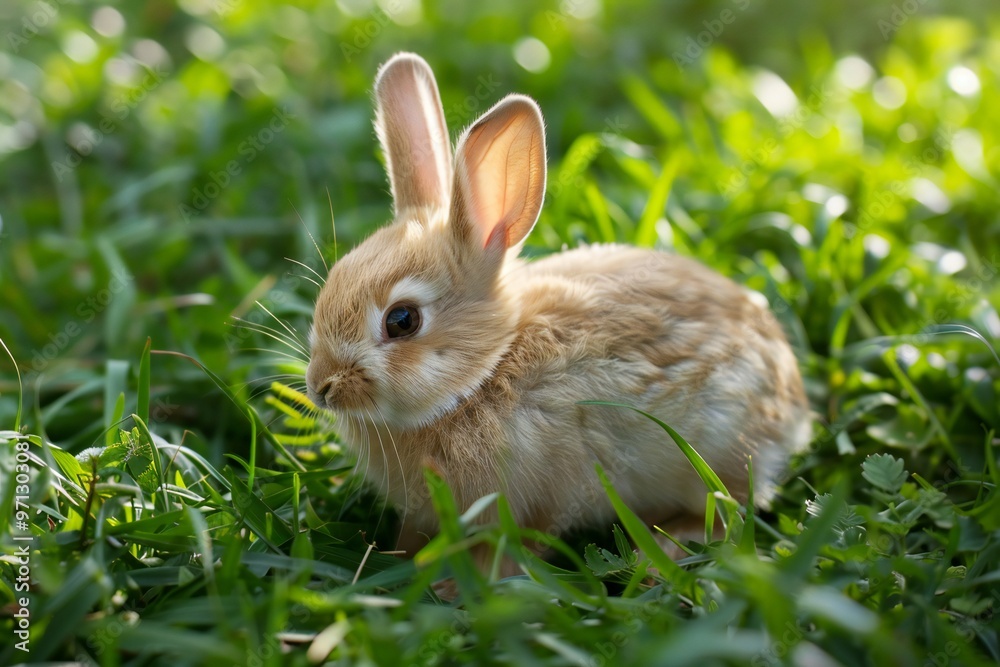 Cute fluffy little rabbit on a meadow grass field, created by ai Cute fluffy little rabbit on a meadow grass field, created by ai