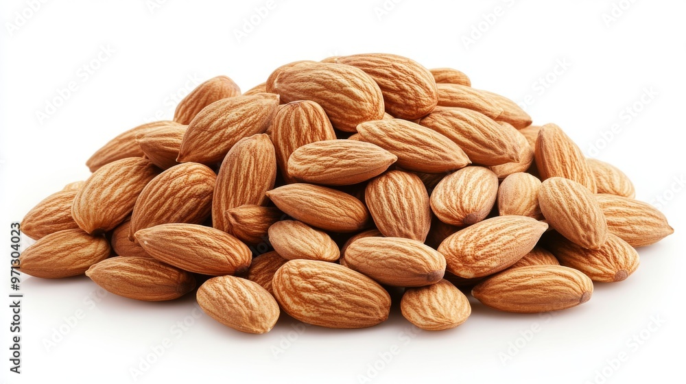 Freshly Harvested Almonds Piled on a White Surface Highlighting Their Natural Texture and Color Freshly Harvested Almonds Piled on a White Surface Highlighting Their Natural Texture and Color