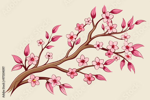 Oriental style painting cherry blossom buds in spring three different compositions