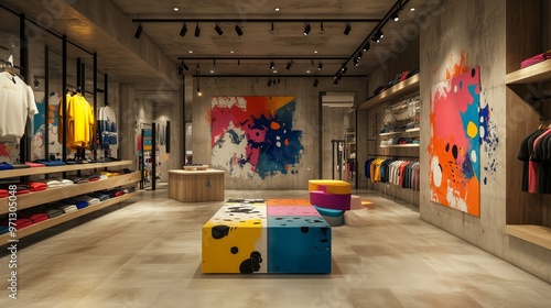 Modern Retail Store Interior Design with Colorful Abstract Art