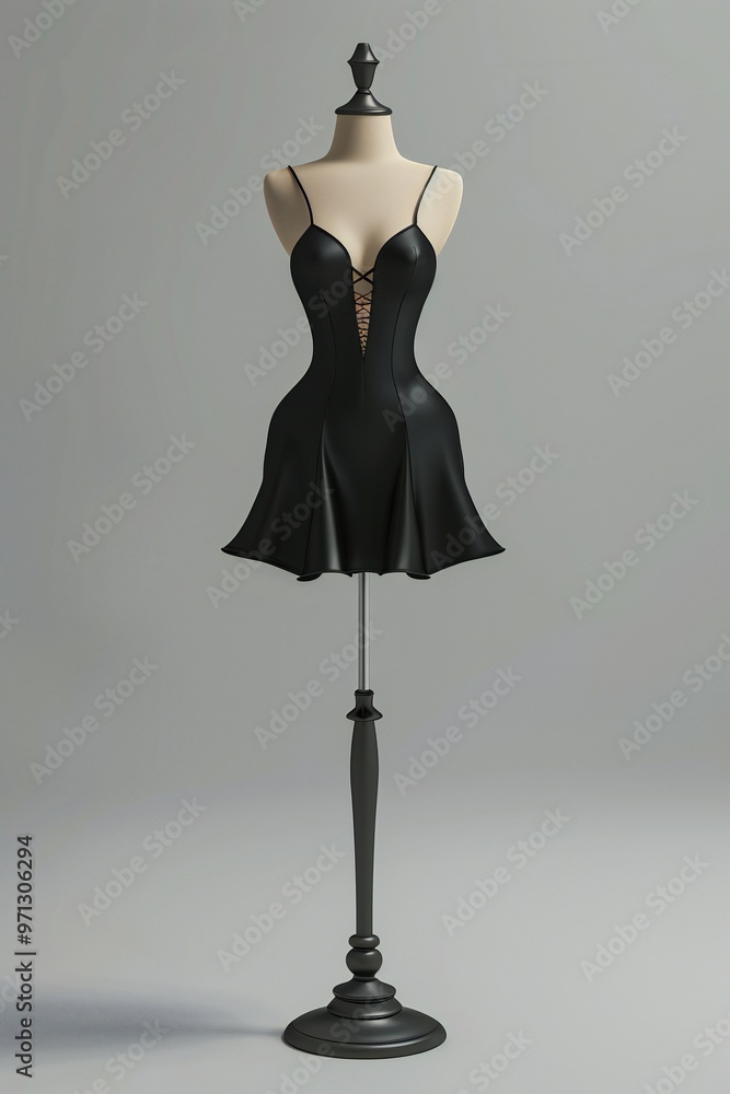 Trendy 3D render of a black slip dress on a mannequin, created by ai Trendy 3D render of a black slip dress on a mannequin, created by ai