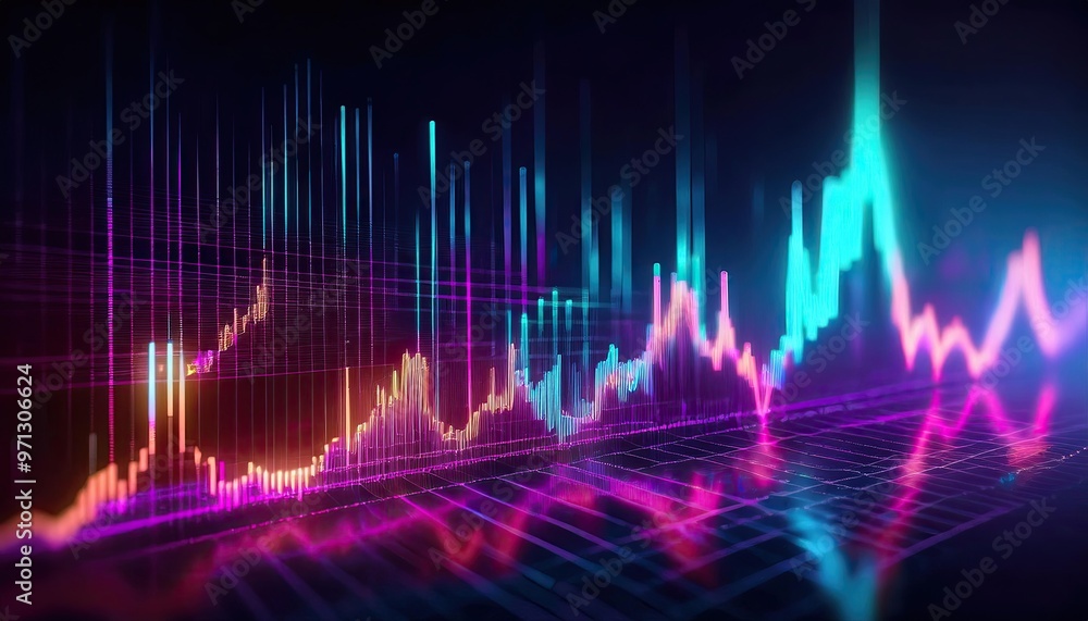 A neon-colored financial graph featuring an uptrend line candlestick chart for the stock market expansive background A neon-colored financial graph featuring an uptrend line candlestick chart for the stock market expansive background