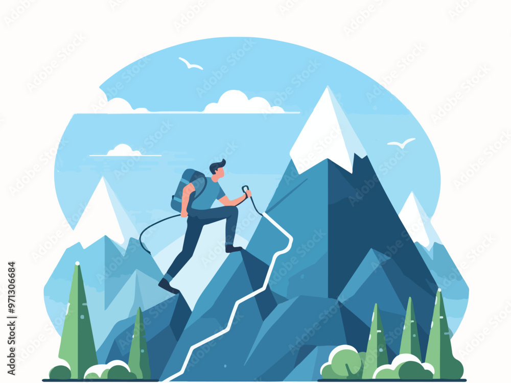 Mountain climbing in flat vector illustration Mountain climbing in flat vector illustration