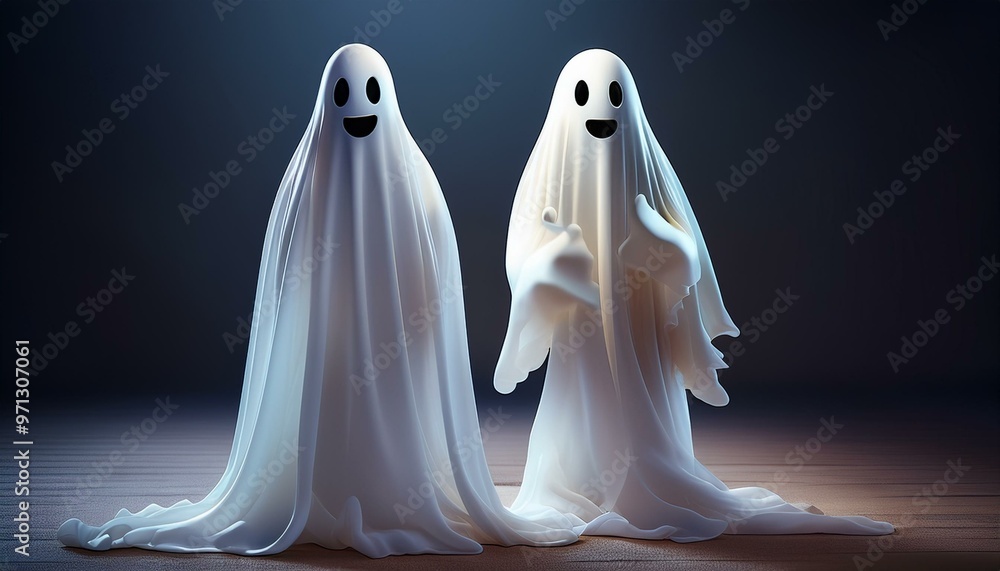 Spooky and Fun: Cartoon Vector of a White Ghost Spooky and Fun: Cartoon Vector of a White Ghost