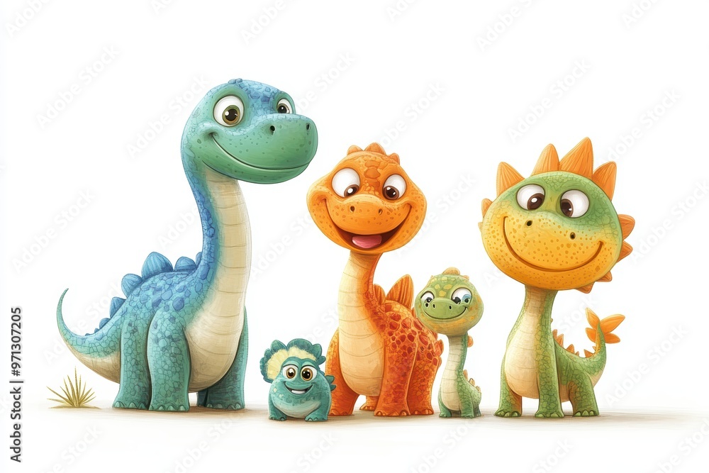 Naklejka premium Cute Cartoon Dinosaurs Family