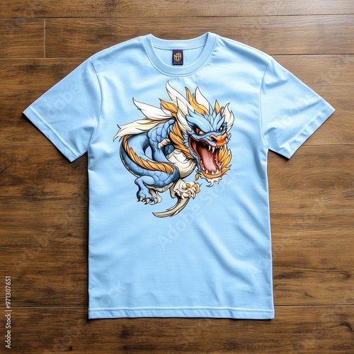 Blue Dragon T Shirt Design  Asian Mythical Creature  Clothing  Apparel  Fashion photo