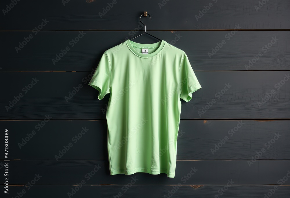 Green T-shirt Hanging on Black Wooden Wall Green T-shirt Hanging on Black Wooden Wall