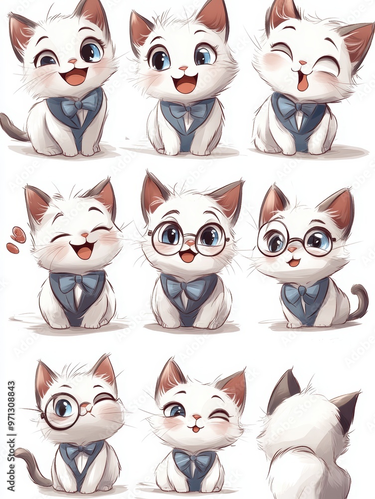 Cute Cartoon Kitten in Different Poses Cute Cartoon Kitten in Different Poses
