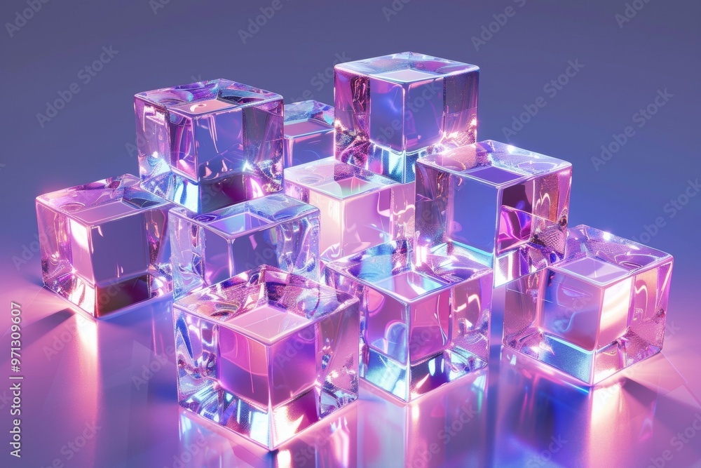 3d image of transparent high definition glowing cubes