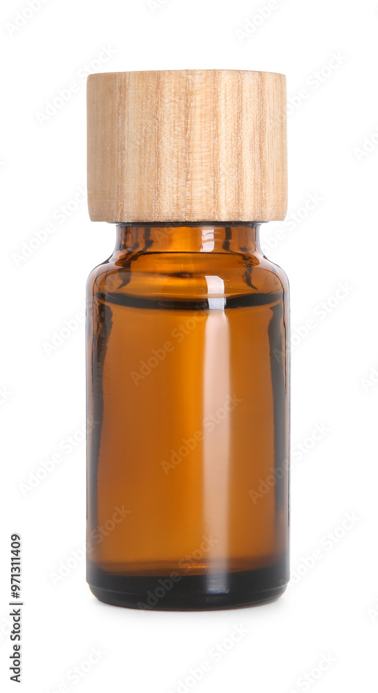 Bottle of essential oil isolated on white Bottle of essential oil isolated on white