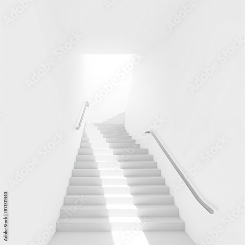 The stairway in the daylight with white background