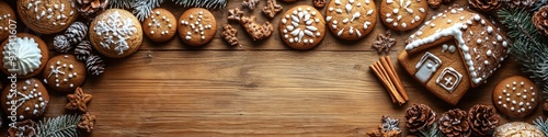 Holiday Baking: Images of festive cookies, gingerbread houses, and holiday treats beautifully arranged on rustic wooden tables 