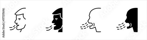 Breathing icon set, Breath difficulties sign, Respiration problems symbol. 