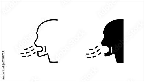 Breathing icon set, Breath difficulties sign, Respiration problems symbol. 