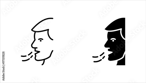 Breathing icon set, Breath difficulties sign, Respiration problems symbol. 