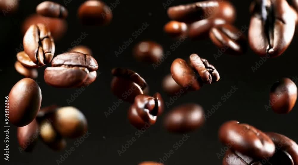 Floating coffee beans on a dark background. Floating coffee beans on a dark background.