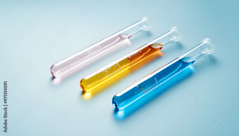 Many glass test tubes on light background, closeup Many glass test tubes on light background, closeup