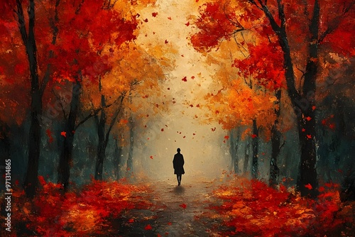 Wallpaper Mural Abstract Art, silhouette of a person in autumn forest Torontodigital.ca