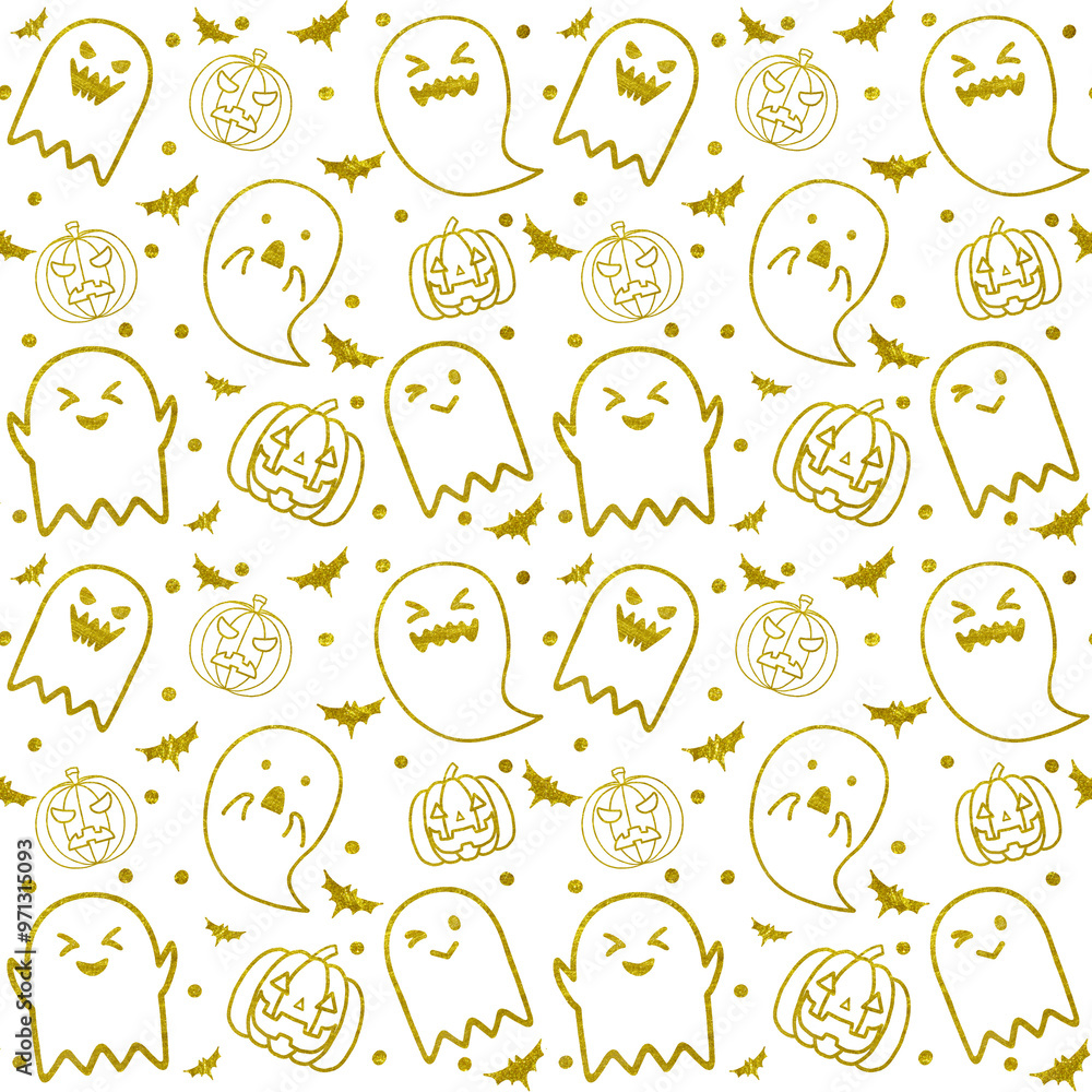 Fototapeta premium Golden Halloween seamless pattern 