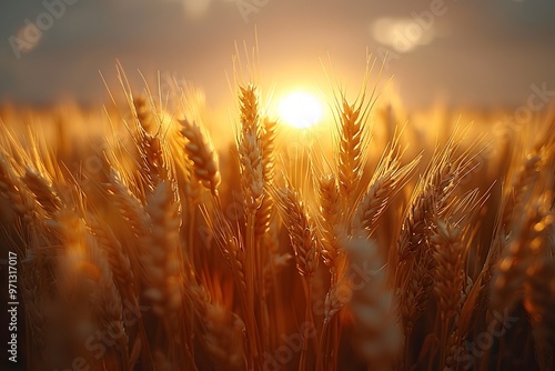 Golden Wheat Field at Sunset - Agriculture, Nature, Harvest Season Concept for Posters and Prints