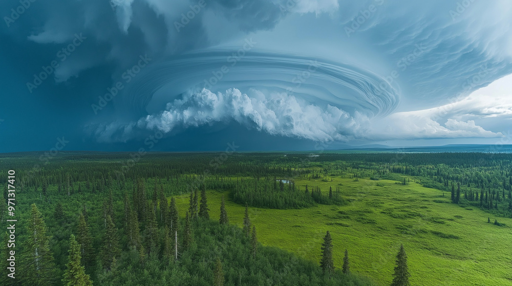 Obraz premium Storm clouds gathering over a large forest tree