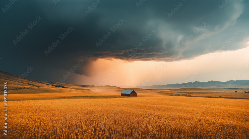 Fototapeta premium Thunderstorm Brewing Over A farm wind blowing