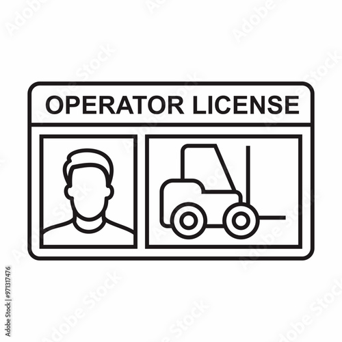 Outlined forklift operator license card vector illustration. Industrial safety management for transport. Authorized driver for operating the vehicle and heavy equipment.