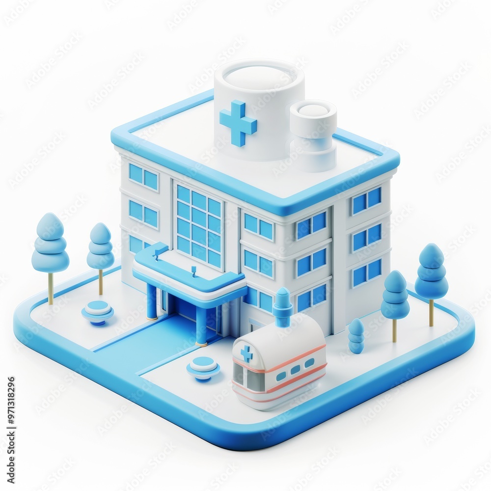 3D Rendering - Hospital icon isolated on white background 3D Rendering - Hospital icon isolated on white background